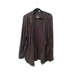 Cuddl Duds Flexwear Jersey Knit Hoodie Wrap Cardigan Black Grey‎ Stripe  2X 3X